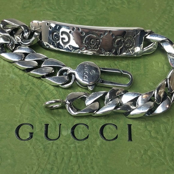 GUCCI Sterling Silver 925 Ghost GG Chain Link Bracelet Sz 18 NIB - Picture 1 of 17